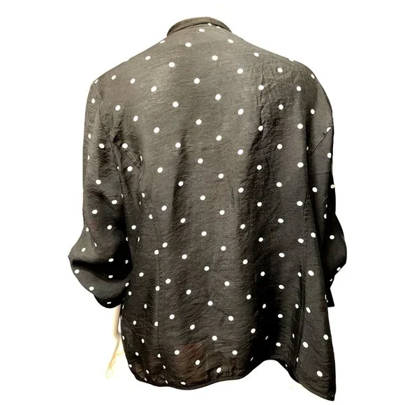 Chicos Black Polka Dot Cardigan Lightweight Open Front Blouse Roll Tab Sleeves - Picture 3 of 12